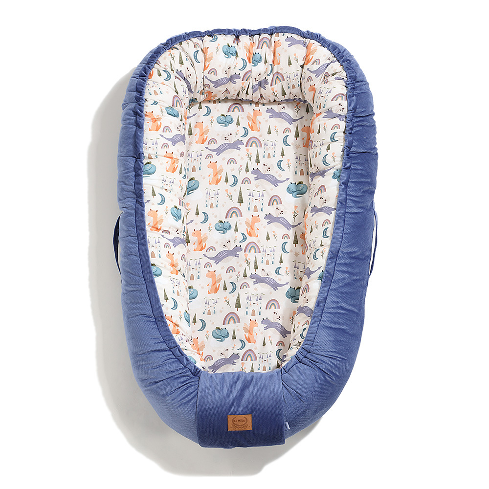 La Millou波蘭 Velvet 頂級棉柔嬰兒睡窩(鋪棉版)｜肚肚胖火龍｜舒柔海藍