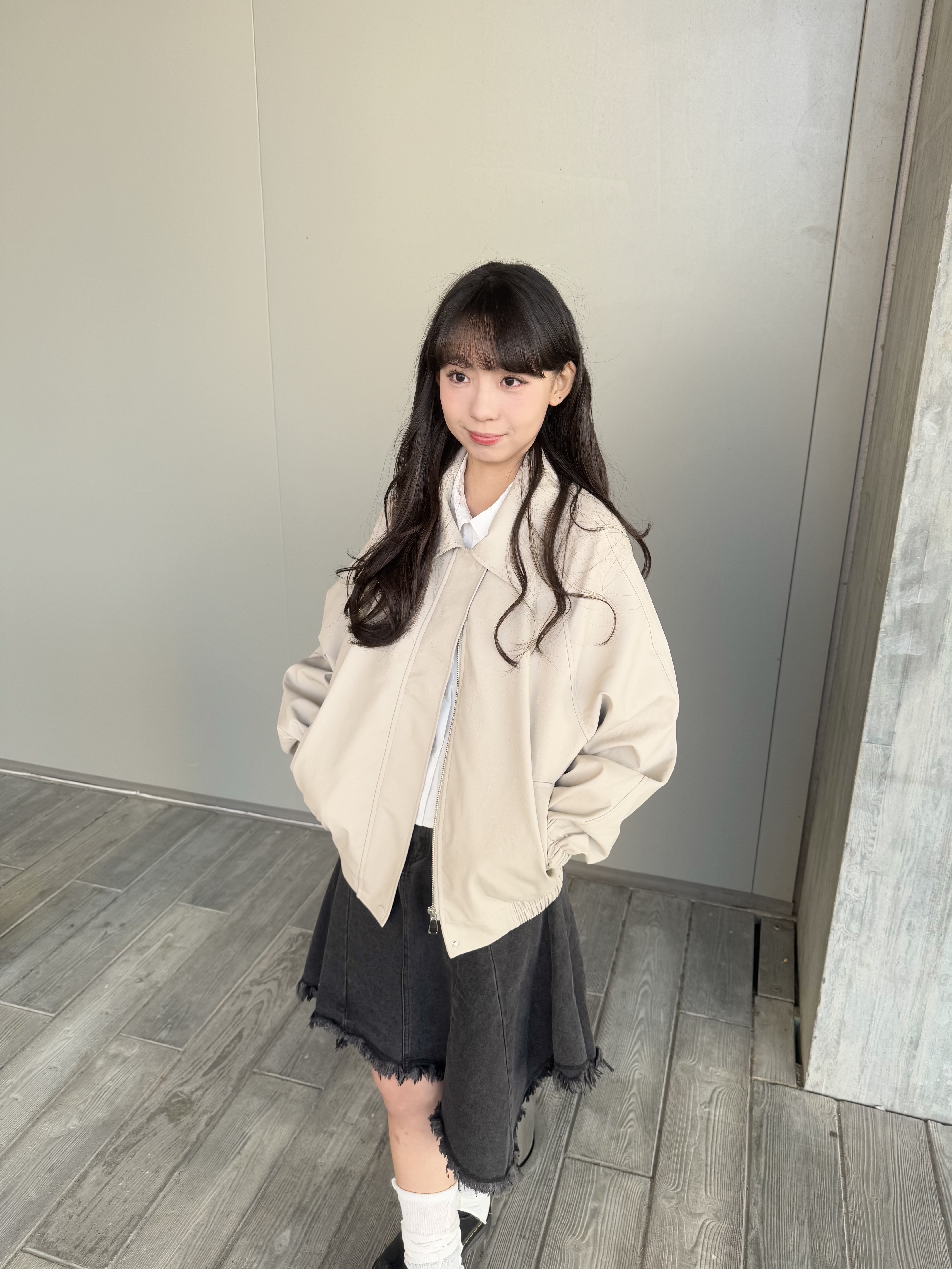 [3色入]反領小寬鬆形皮褸(brown/ivory)