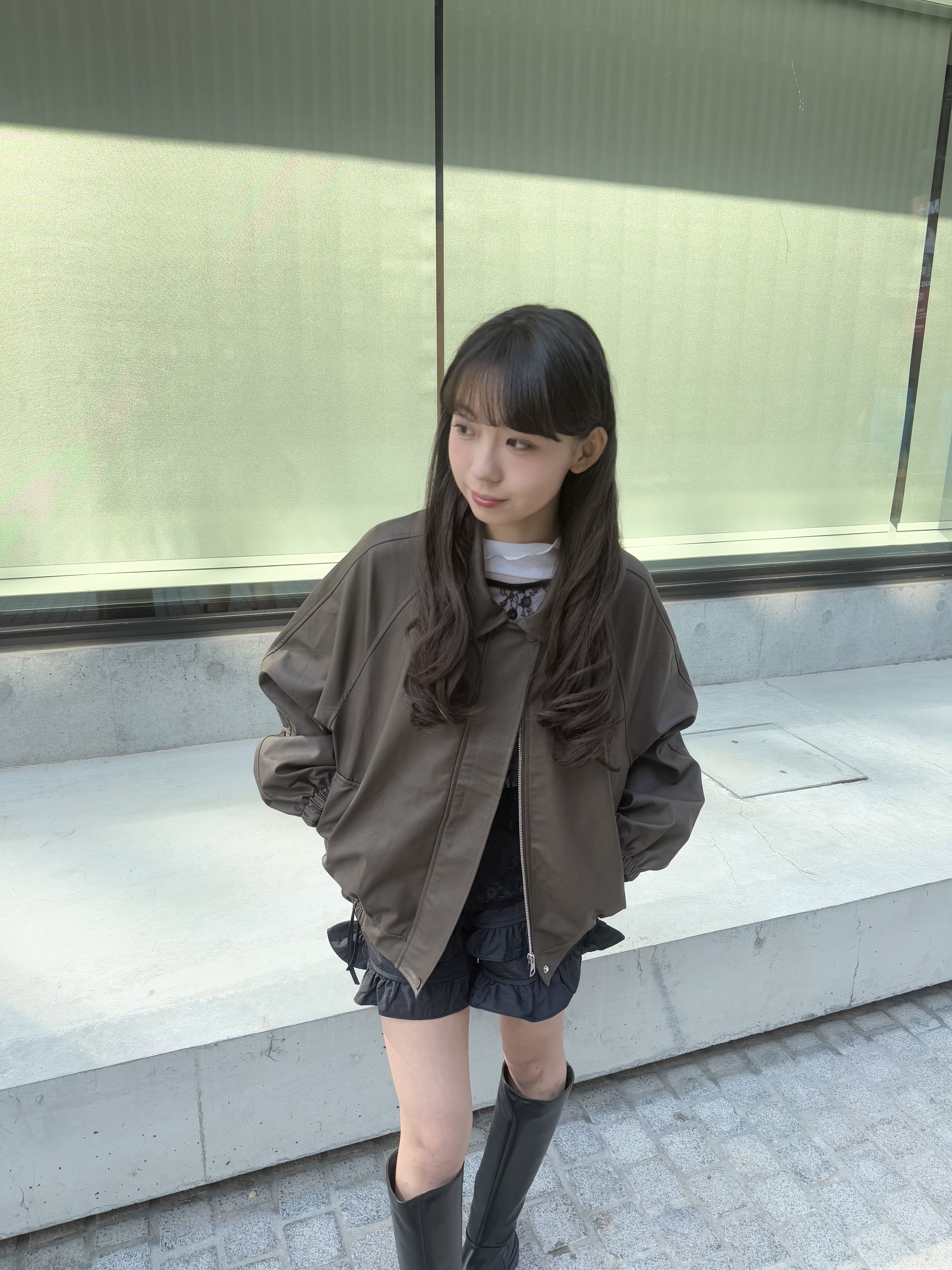 [3色入]反領小寬鬆形皮褸(brown/ivory)