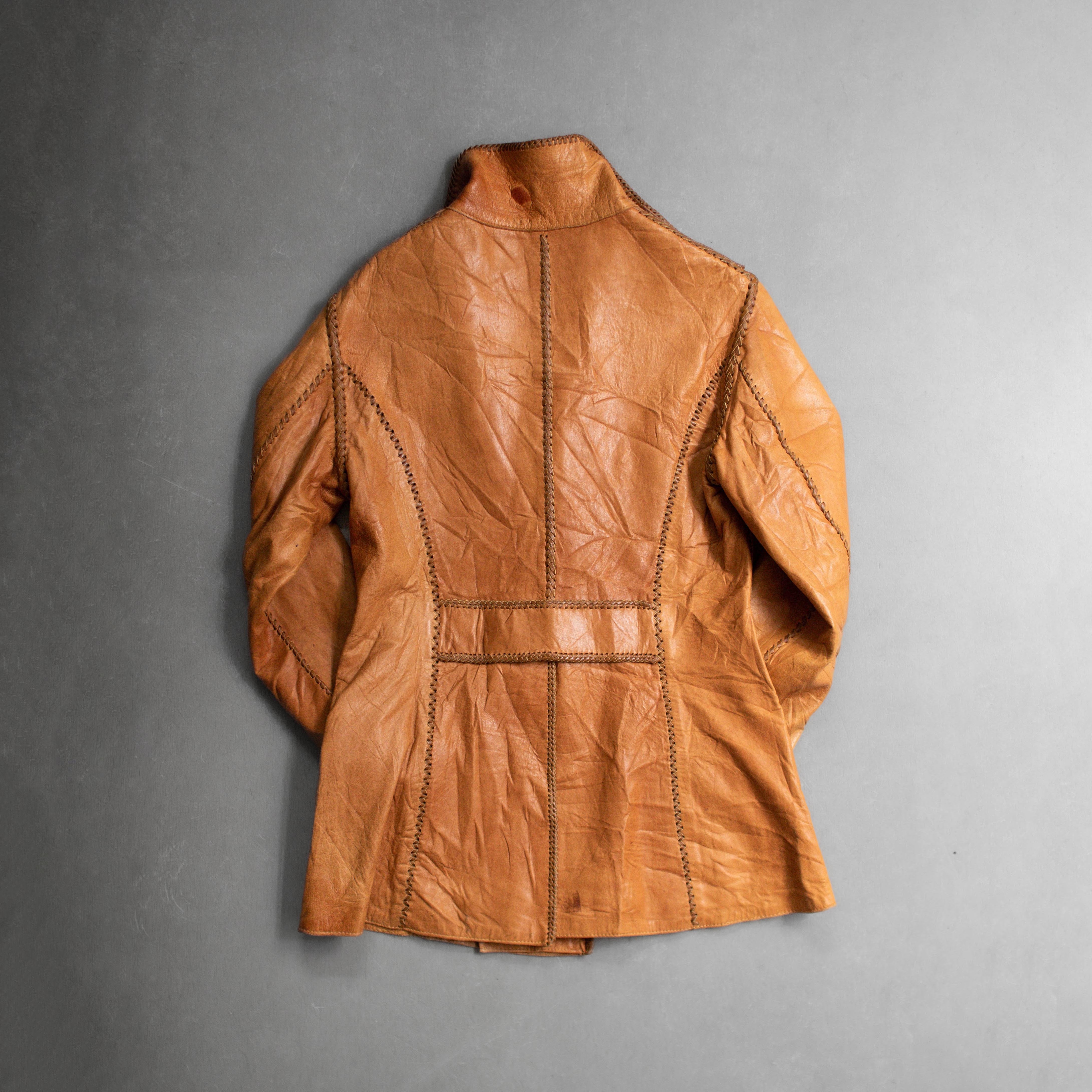 70S GENUINE LEATHER JACKET 墨西哥製 駝色 編織 西部 皮衣 外套