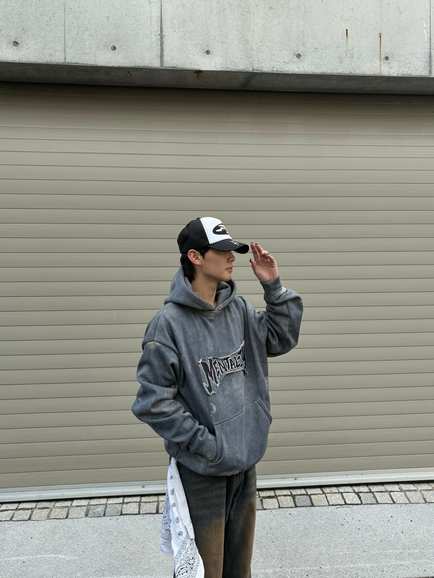 (GOAL) 水洗 暈染 拼接 刺繡 貼布 帽tee 刷色 美式 SMK 2535