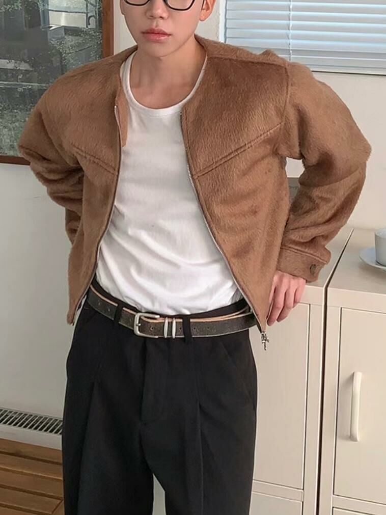 淨色圓領拉鍊外套 ENOC-022JK