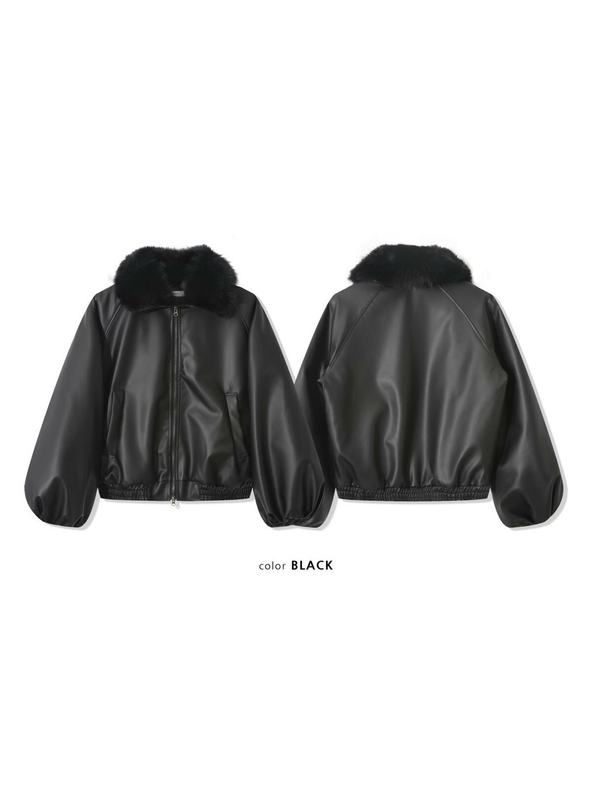 毛毛領拉鍊合成皮褸(夾棉) ENOC-024JK