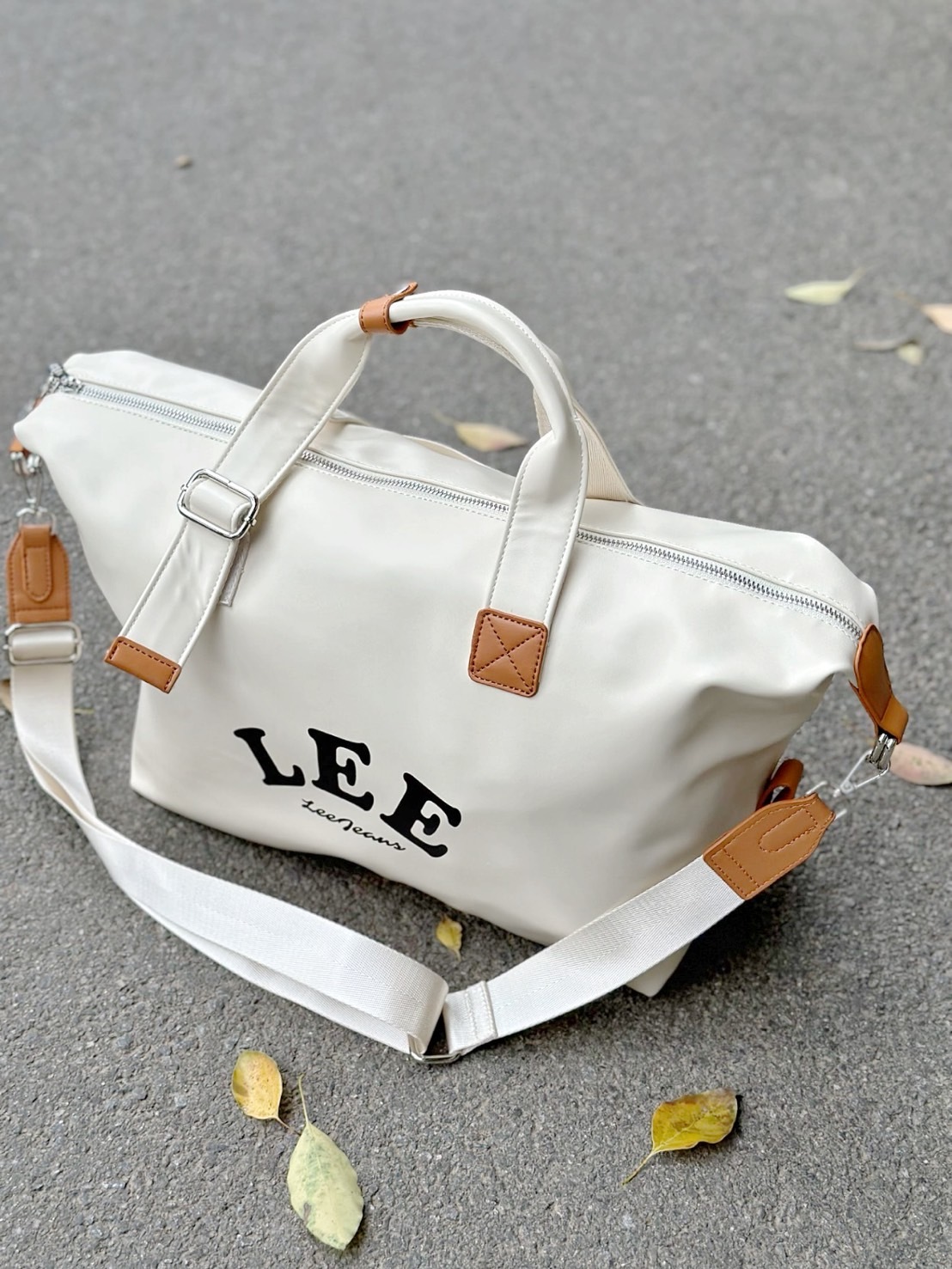 LEE 米白棕 大容量 健身包 旅行包 LE240086M