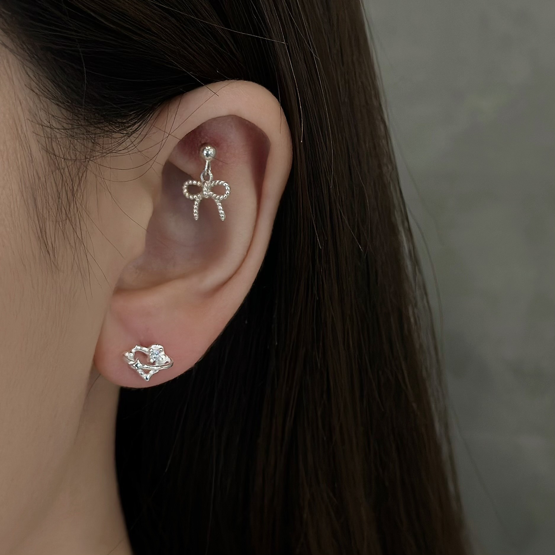 804簍空愛心星球純銀耳針