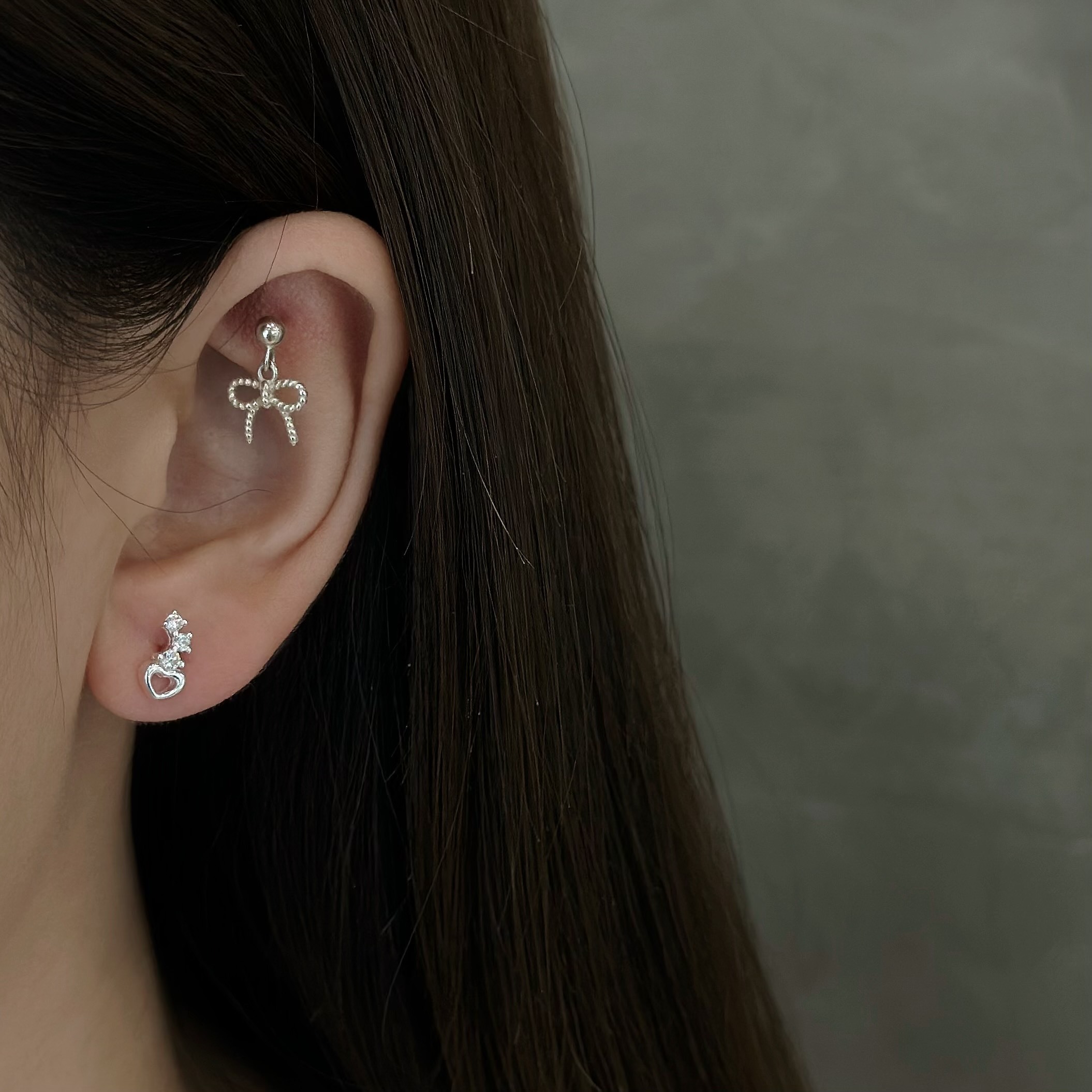 805排鑽簍空愛心純銀耳針