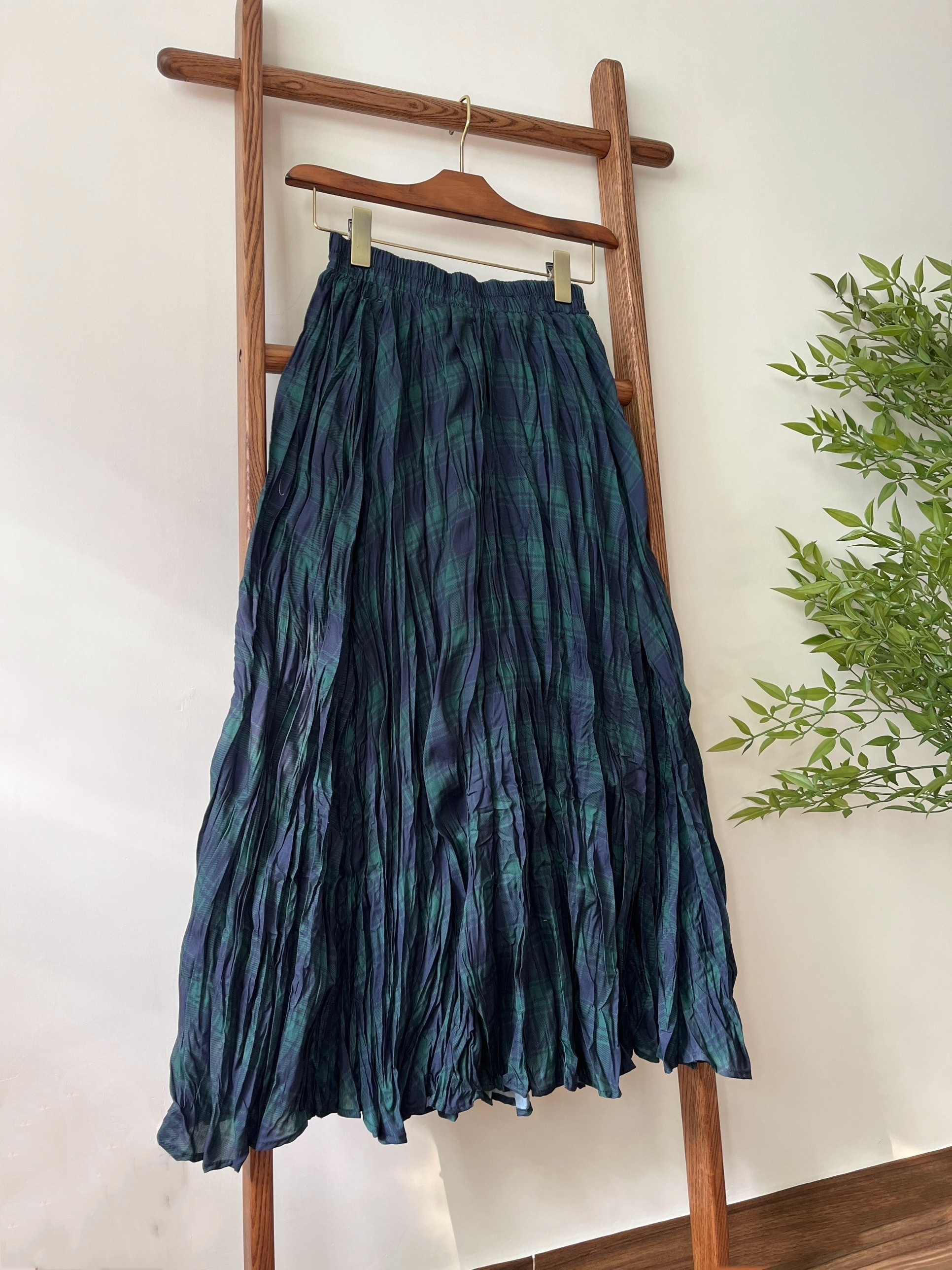 🎄藍綠格仔皺布裙