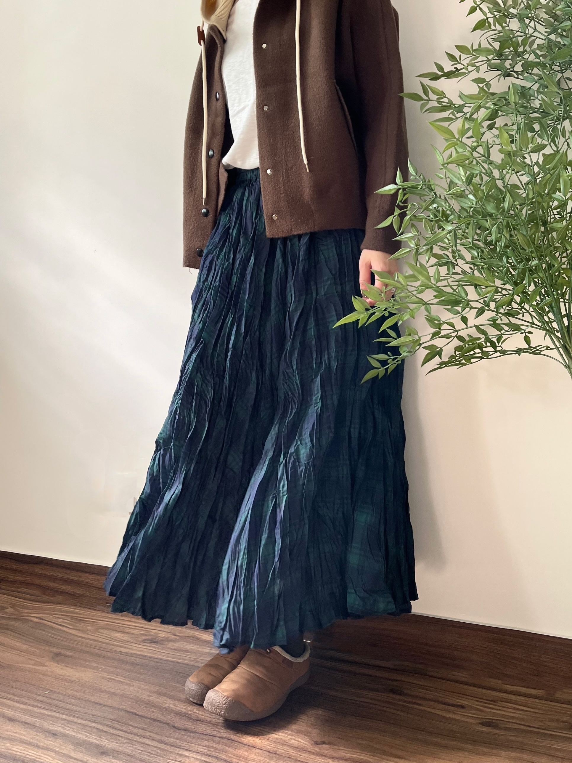 🎄藍綠格仔皺布裙