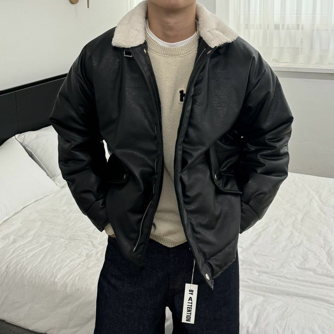 毛毛領拉鍊合成皮褸(毛底) BY ATTENTION-336JK