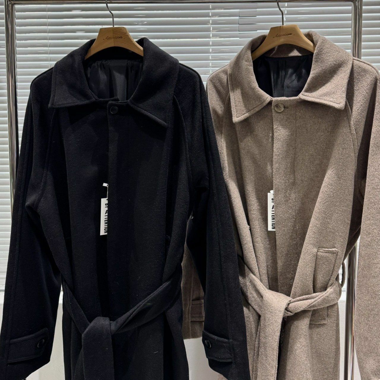 淨色連腰帶長褸 BY ATTENTION-341JK