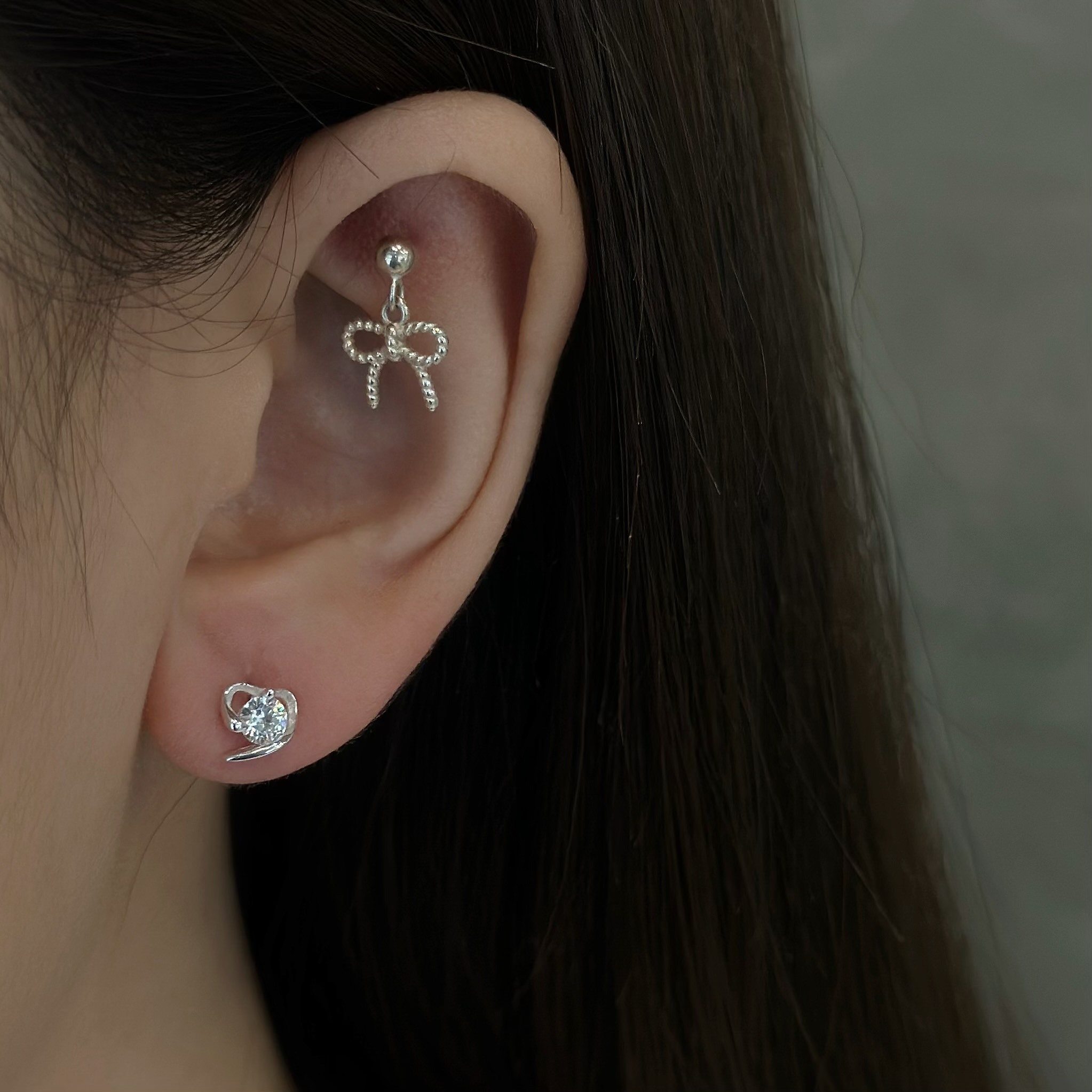 810單鑽開口愛心純銀耳針