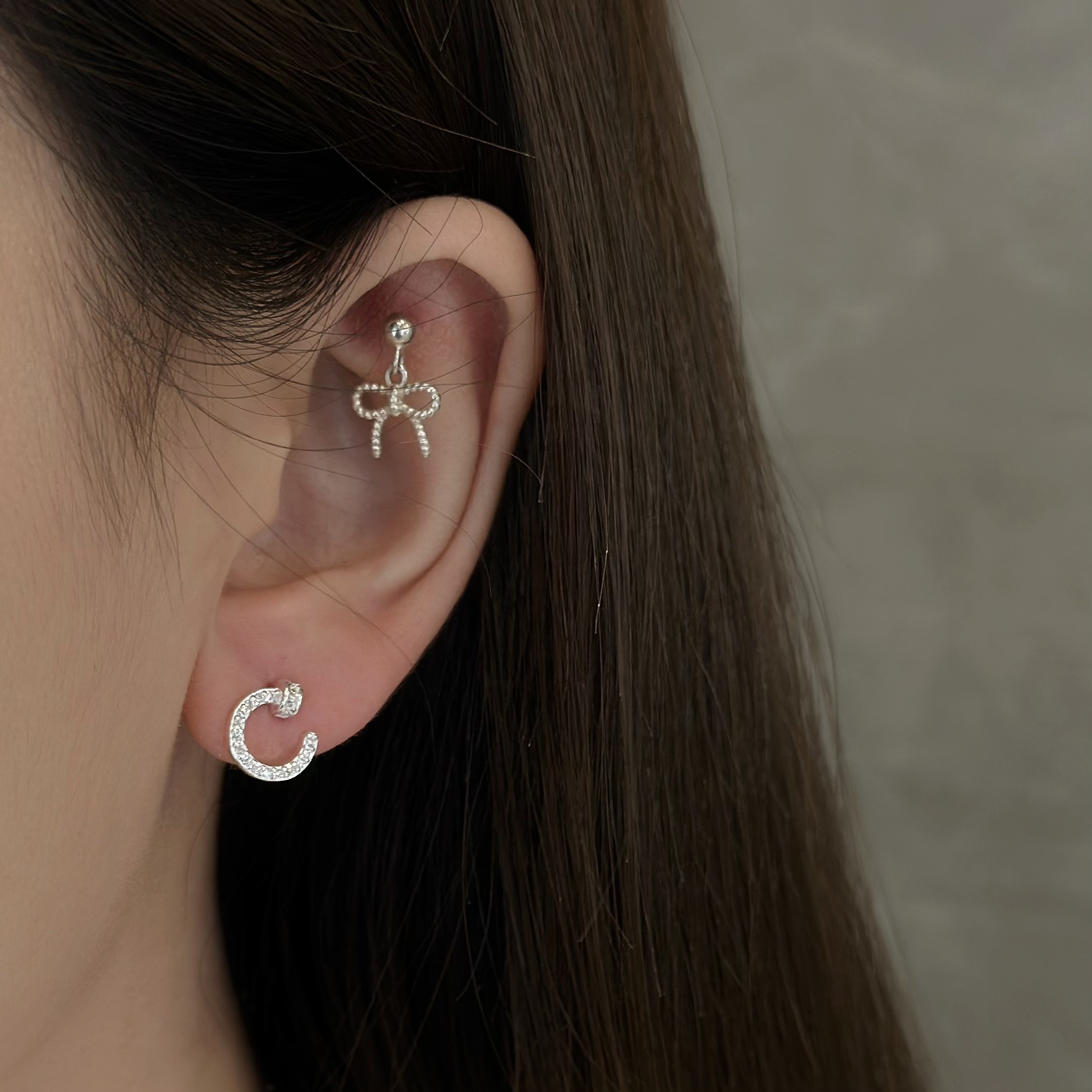 812滿鑽釘子純銀耳針