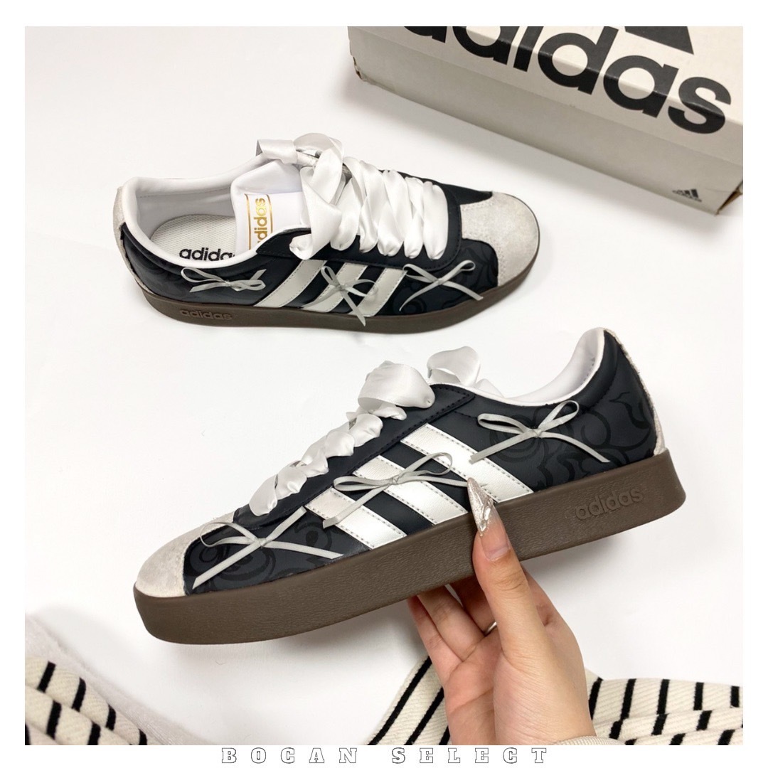 ADIDAS NEO COURT VL 芭蕾千禧蝴蝶結 暗紋黑 ID6015(Team453-荆棘化蝶）