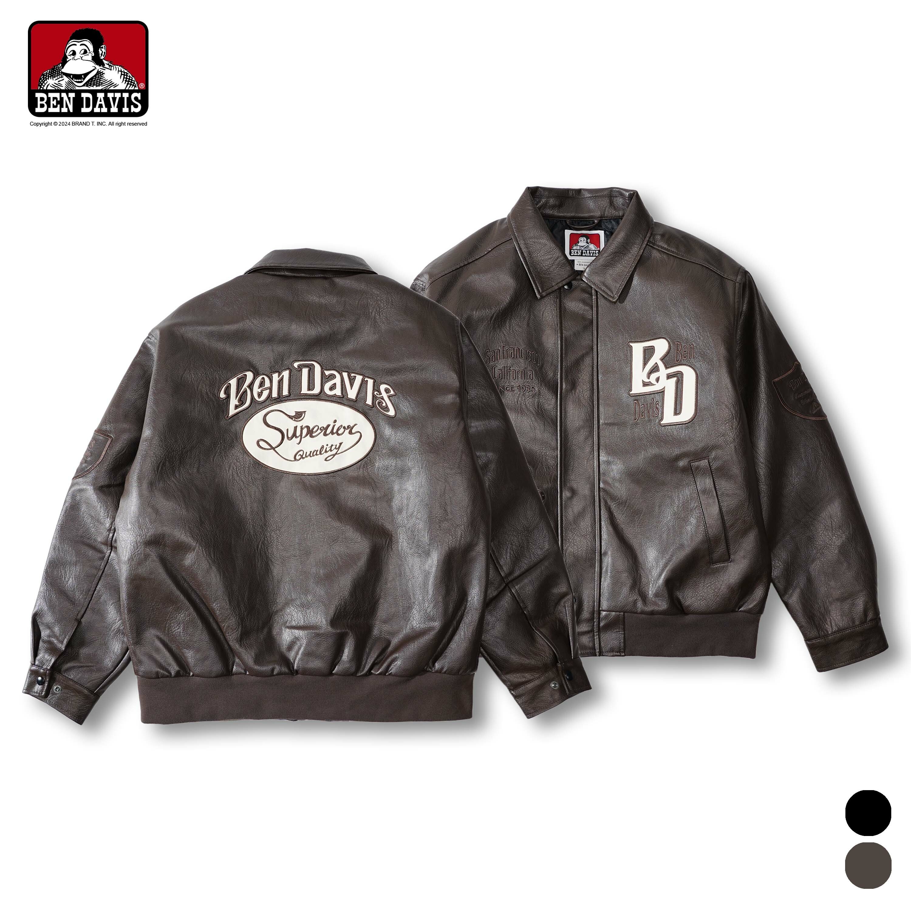 BEN DAVIS】BD FAUX LEATHER JACKET 8號球蛇軍裝仿皮革貼布拉鍊外套