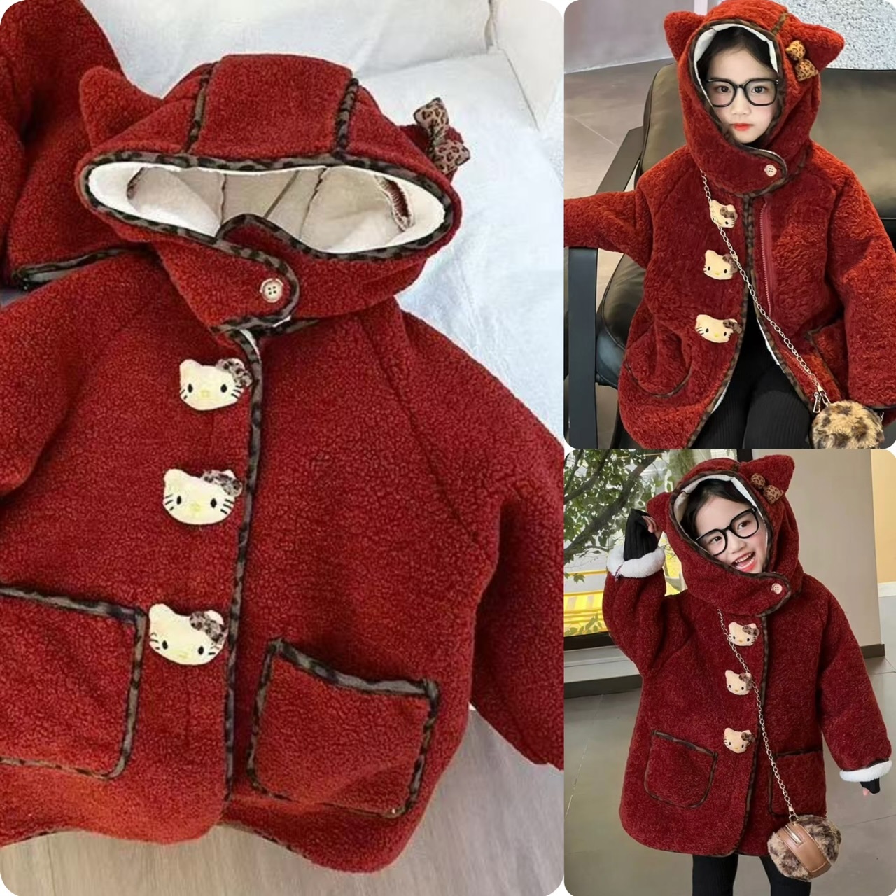 兒童仿兔毛內里立體卡通鈕扣加絨外套-2402102