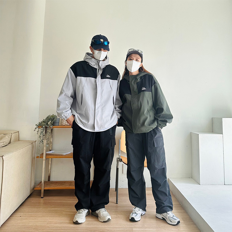 復古拼接工裝連帽外套