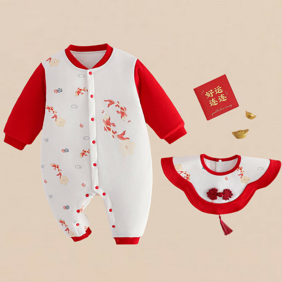 🧧新年限定寶寶包屁衣-年年有魚（附圍兜）