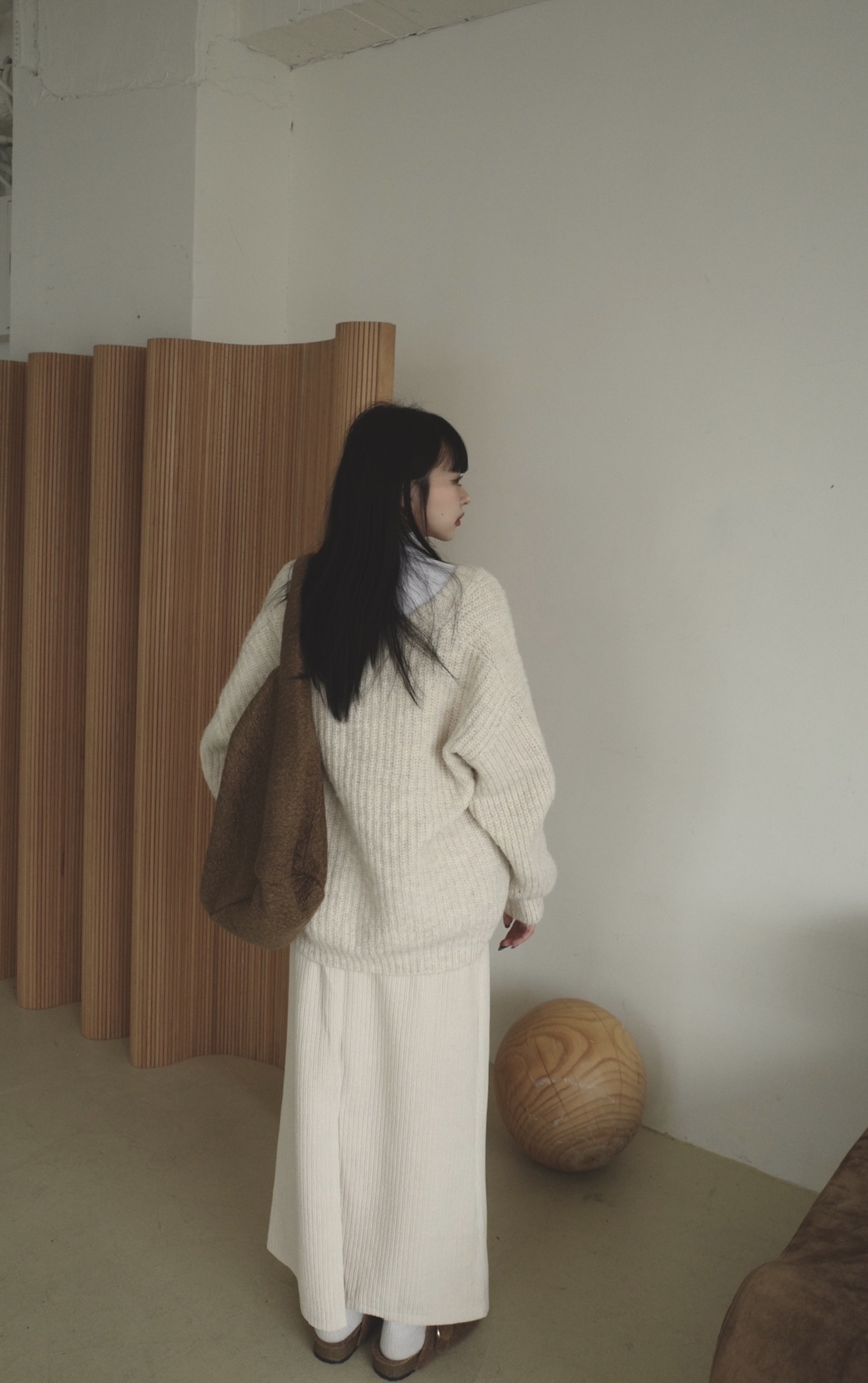 <女裝現貨💗> D112 寬鬆坑條混色毛織開衫 杏色