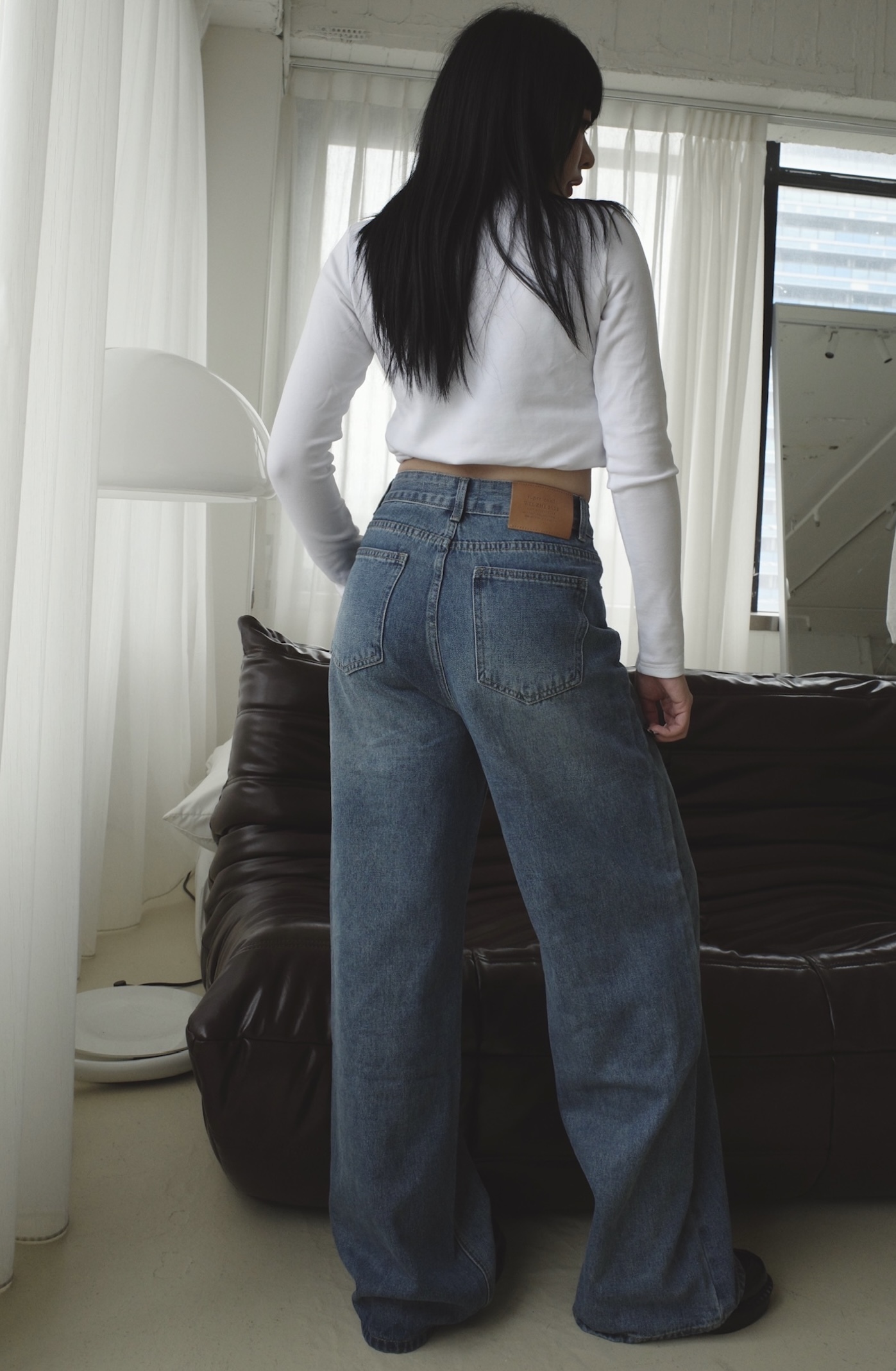 <女裝現貨💗>D122 牛仔水洗高腰直筒寬褲  藍色/灰色