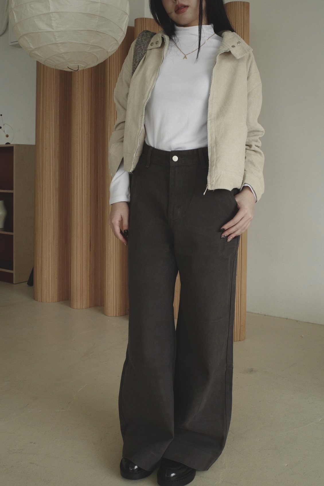 <女裝現貨💗> D120 毛感休閒水洗高腰直筒寬褲 深灰/霧霾藍