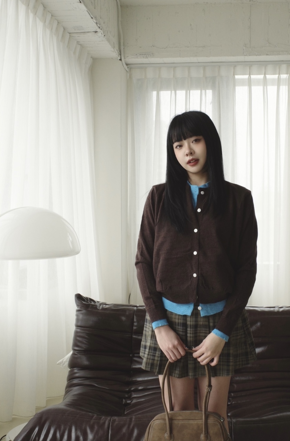 <女裝現貨💗> D105 假兩件疊穿針織開衫衣 咖啡