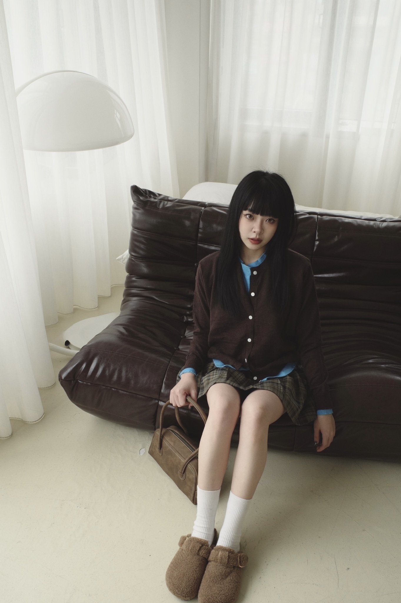 <女裝現貨💗> D105 假兩件疊穿針織開衫衣 咖啡