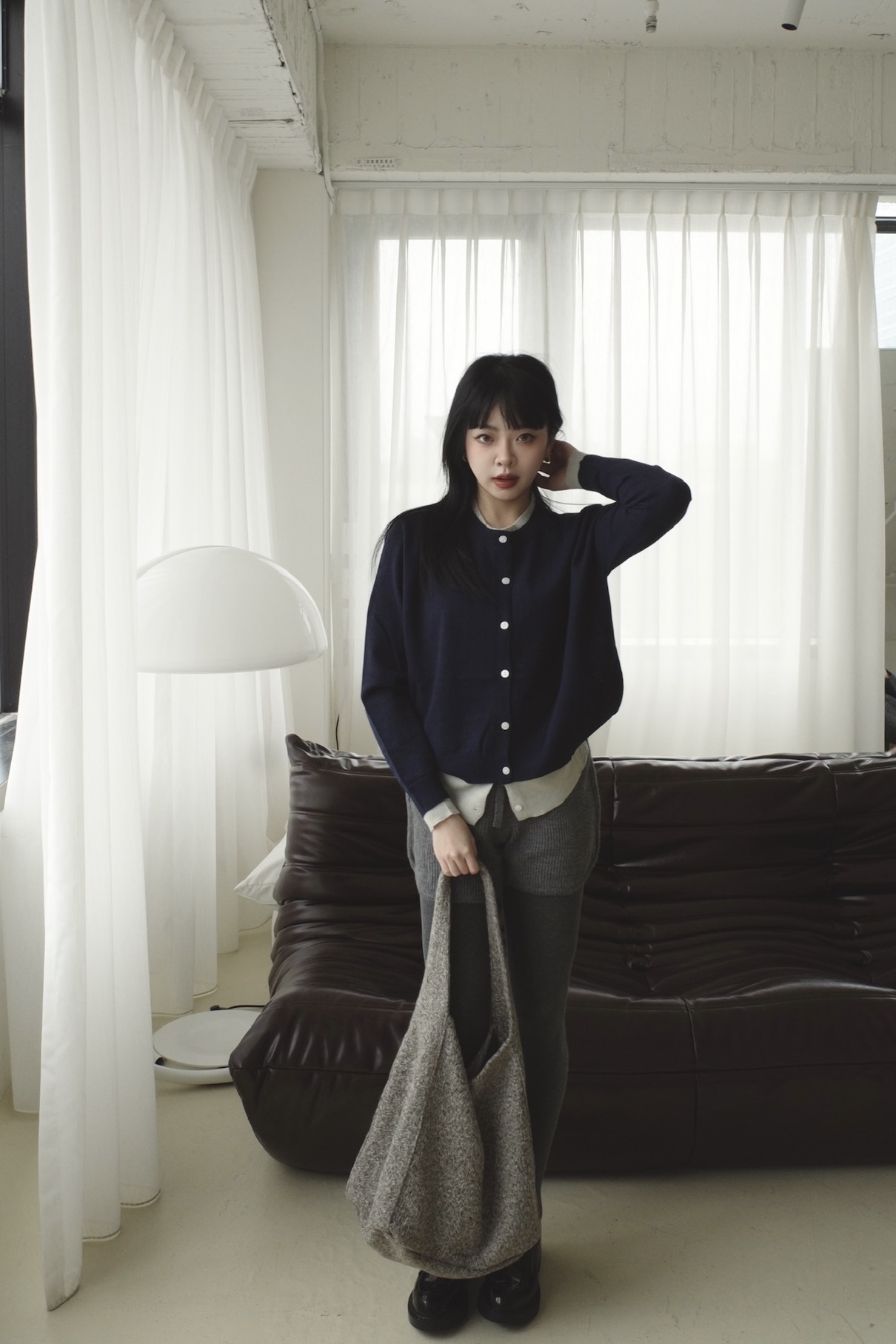 <女裝現貨💗> D114 慵懶抽繩針織毛線短褲  奶咖/深灰