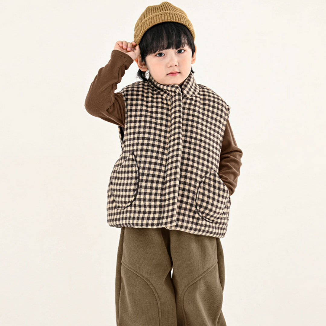 日系格紋棉質馬甲背心