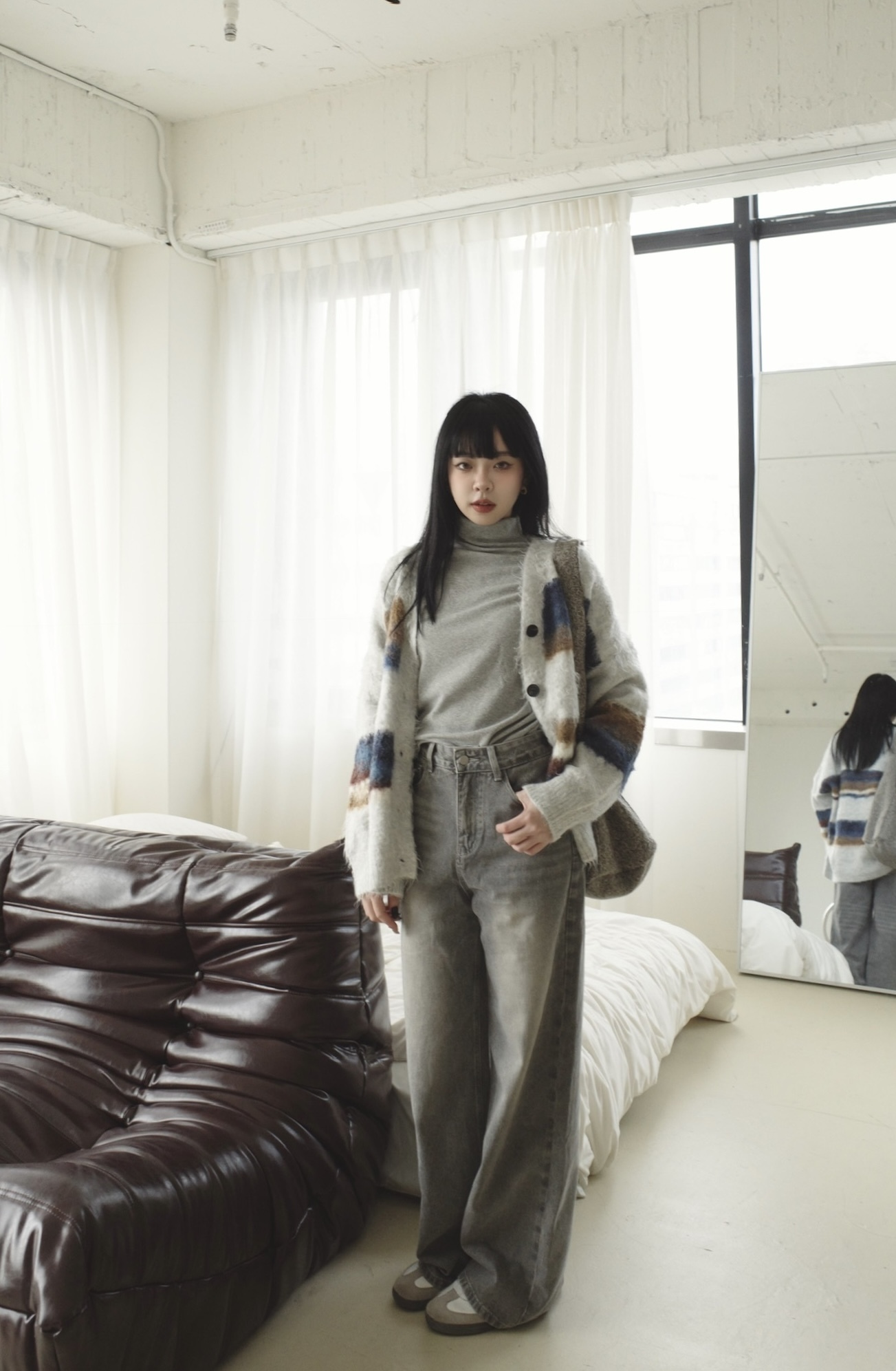 <女裝現貨💗>D101 超彈力半領針織打底  花灰/藍色