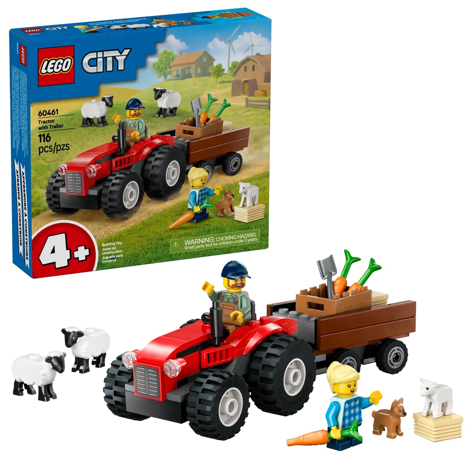 [飛米樂高積木專賣店] LEGO 60461 CITY-城市系列 紅色農場拖拉機與拖車和綿羊
