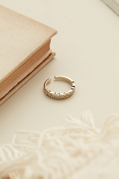 甜美鑲嵌雙排鋯石可調式戒指