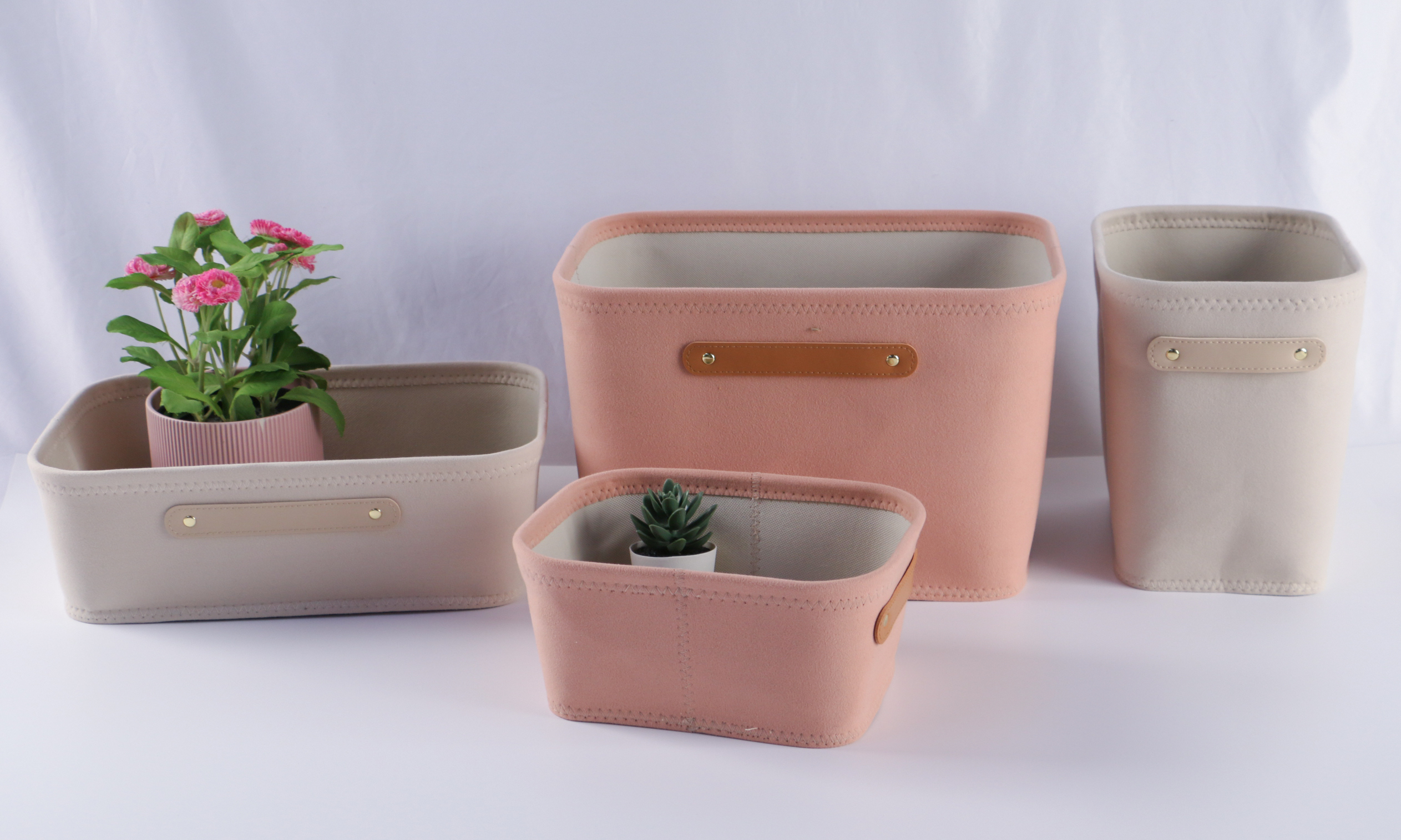 TP 麂皮風收納籃/粉 23.5x24.5x33.5cm