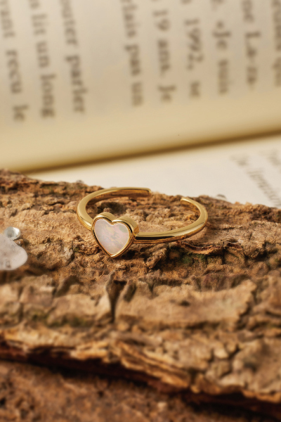 [2色]光澤愛心貝殼可調式戒指