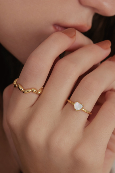 [2色]光澤愛心貝殼可調式戒指