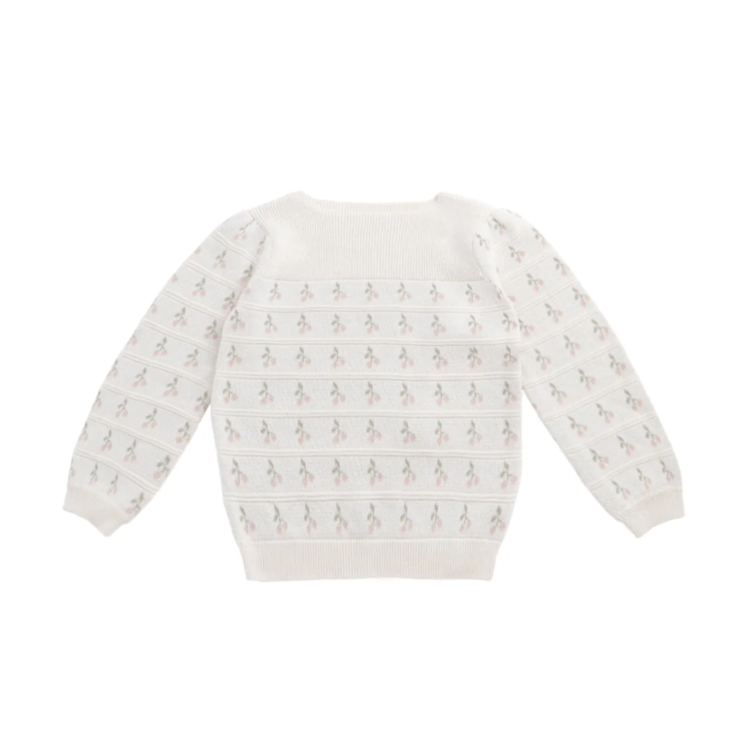 JAMIE KAY│Cherry Love Jumper公主袖毛衣．Cherry Love Jacquard Egret
