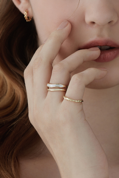 雙層波浪畫釉戒指