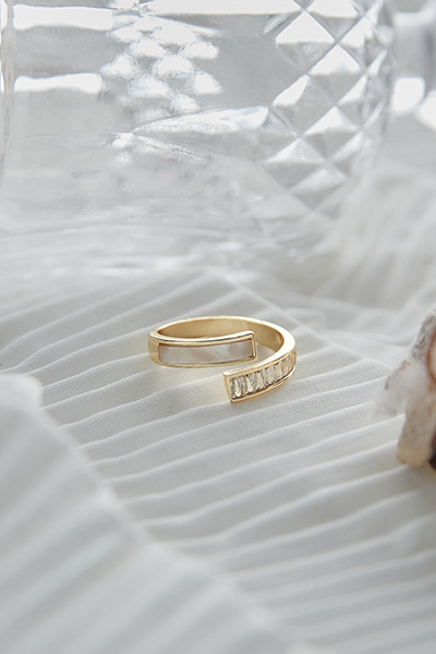 鋯石貝片開口可調式戒指