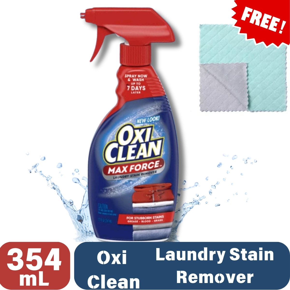 Oxi Clean - 衣物預洗去漬噴霧 354ml + 隨機附送珊瑚抹布乙條 ((新舊包裝 (紅/藍色) 隨機發貨))