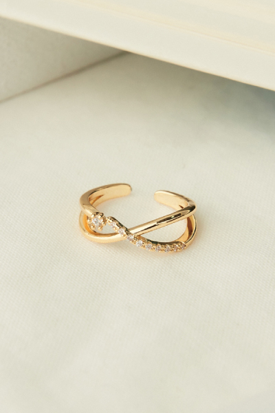 交叉設計水鑽可調式戒指(金)