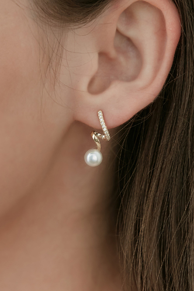 螺旋線條感珍珠。銀針耳環