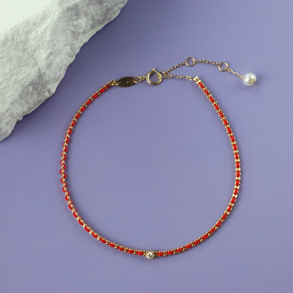 【me.luxe】k18金色大道3分鑽紅繩手鍊