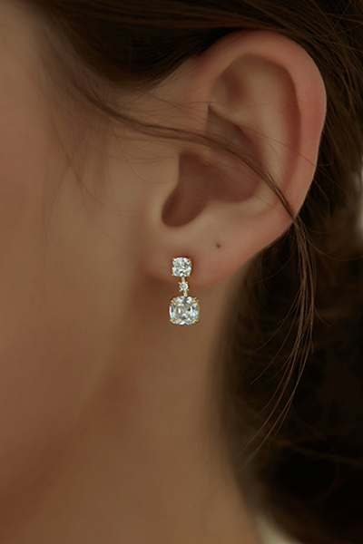 優雅懸吊鋯石。夾式耳環