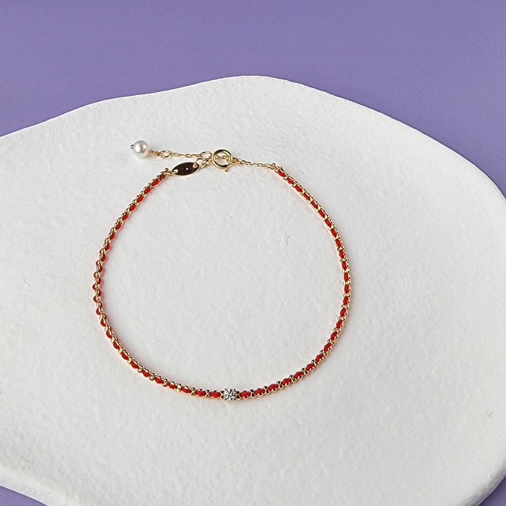 【me.luxe】k18金色大道3分鑽紅繩手鍊