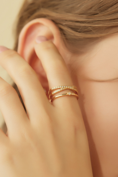 閃耀鋯石三層可調式戒指