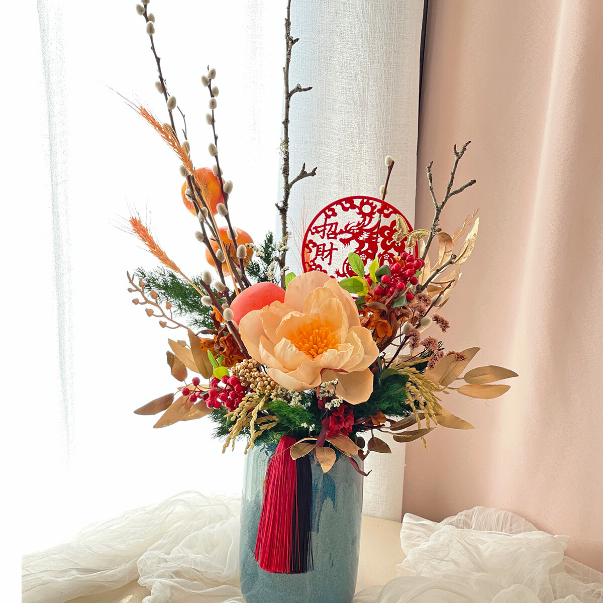 【官網限定款】T05｜歲歲喜樂新年盆花｜索拉花/高擬真花/永生葉材(新年裝飾物款式隨機)