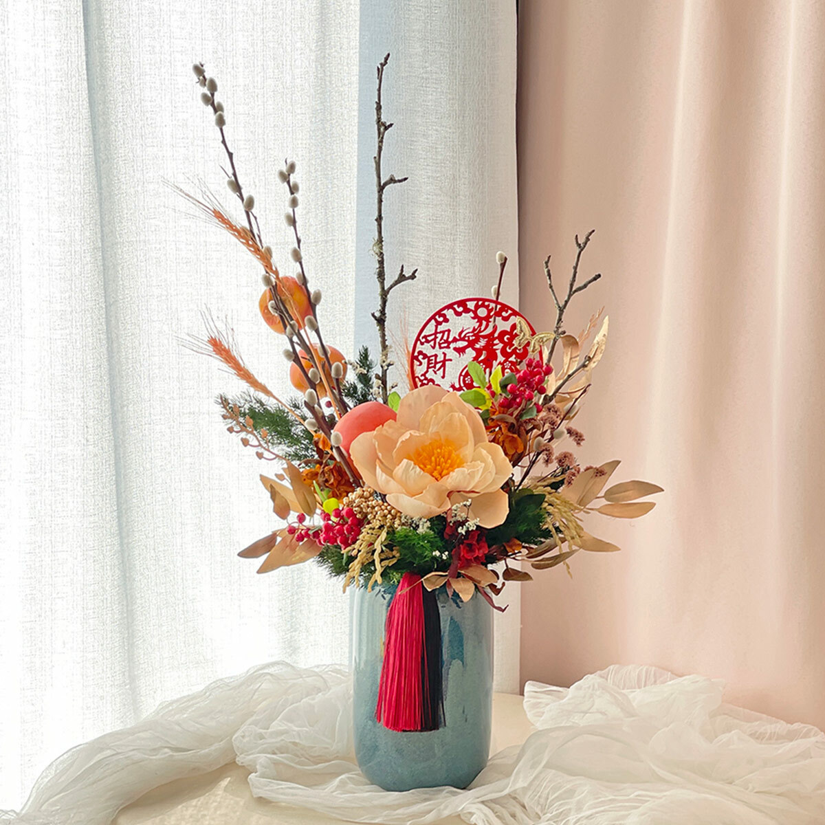 【官網限定款】T05｜歲歲喜樂新年盆花｜索拉花/高擬真花/永生葉材(新年裝飾物款式隨機)