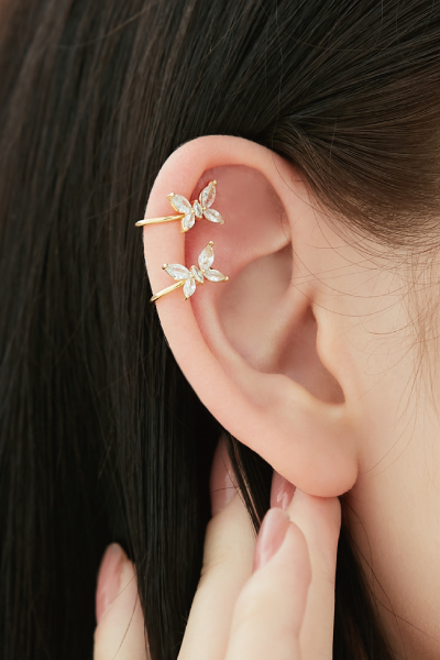 鋯石鑲嵌單蝶耳骨夾組