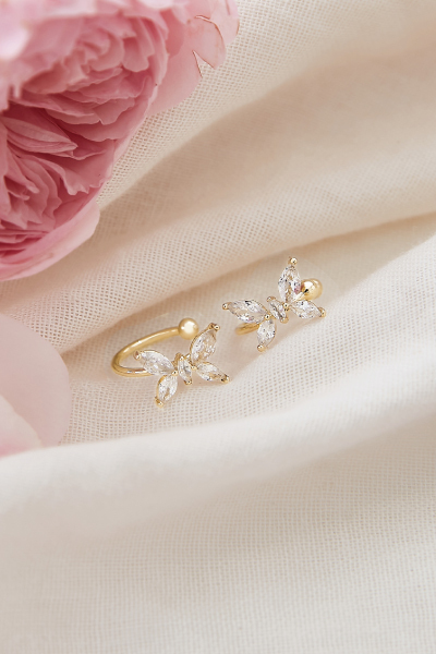 鋯石鑲嵌單蝶耳骨夾組