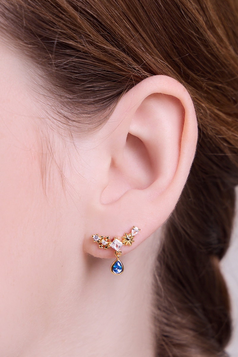 海藍星光。針式耳環