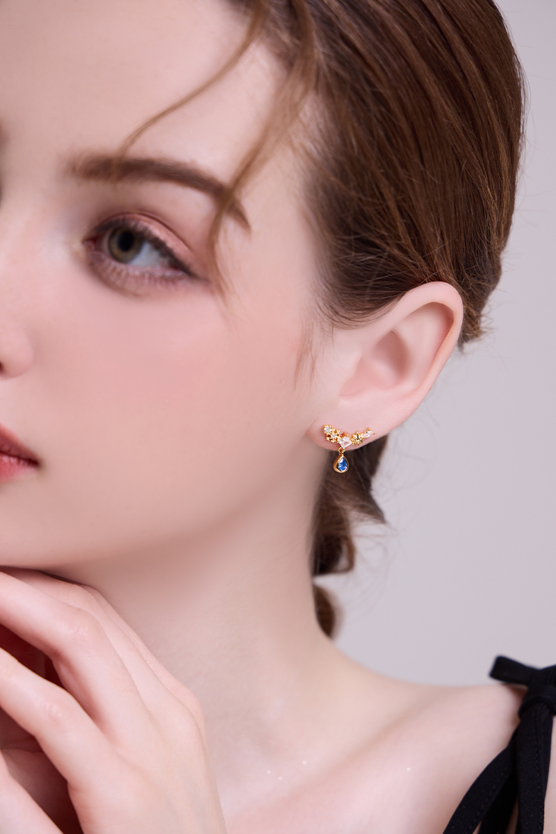 海藍星光。夾式耳環